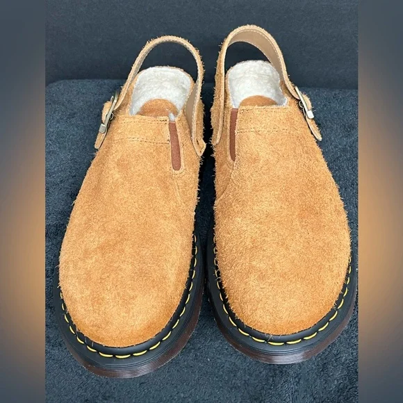NEW Dr. Martens Isham Brown Shearling Suede Slingback Mules Unisex Size M10/W11 - Picture 4 of 8